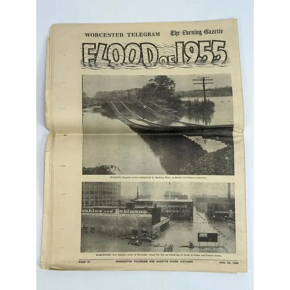 VTG Worcester Telegram Evening‎ Gazette Flood Of 1955 Newspaper Graphic Pictures